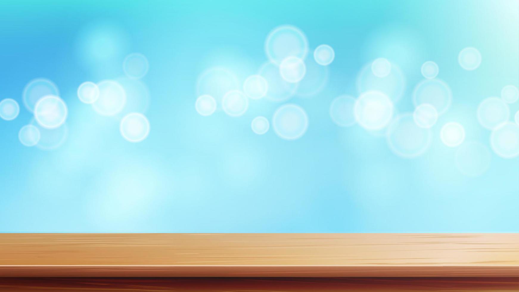 Wood Table Top Vector. Brown Bokeh Abstract Natural Background. Close Up Top Wooden Table. Decoration Of Desk And Gold Space. vector