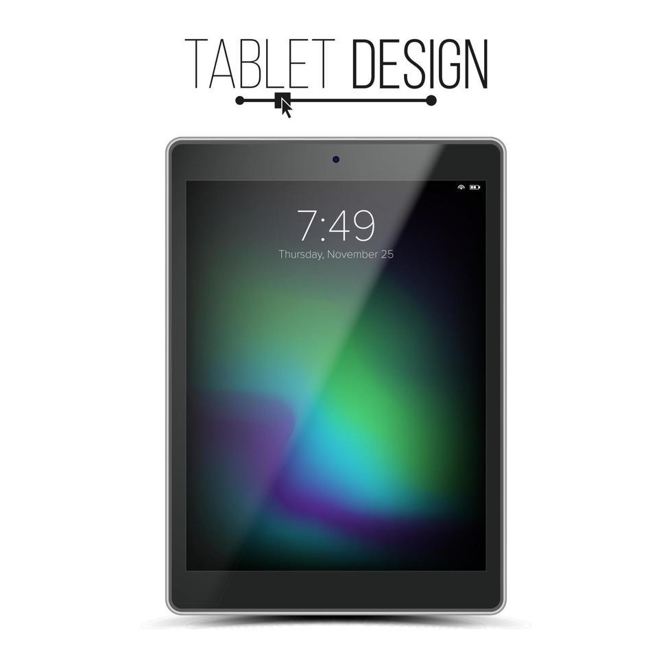 Tablet Mockup Design Vector. Black Modern Trendy ouch Screen Tablet Front View. Isolated On White Background. Realistic 3D Illustration vector