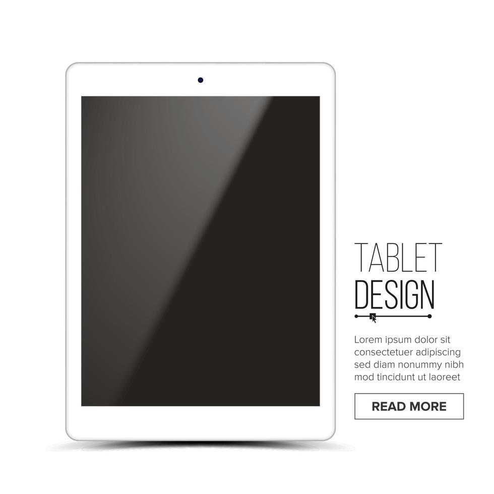 Tablet Mockup Design Vector. White Modern Trendy Touch Screen Tablet Front View. Isolated On White Background. Realistic 3D Illustration vector