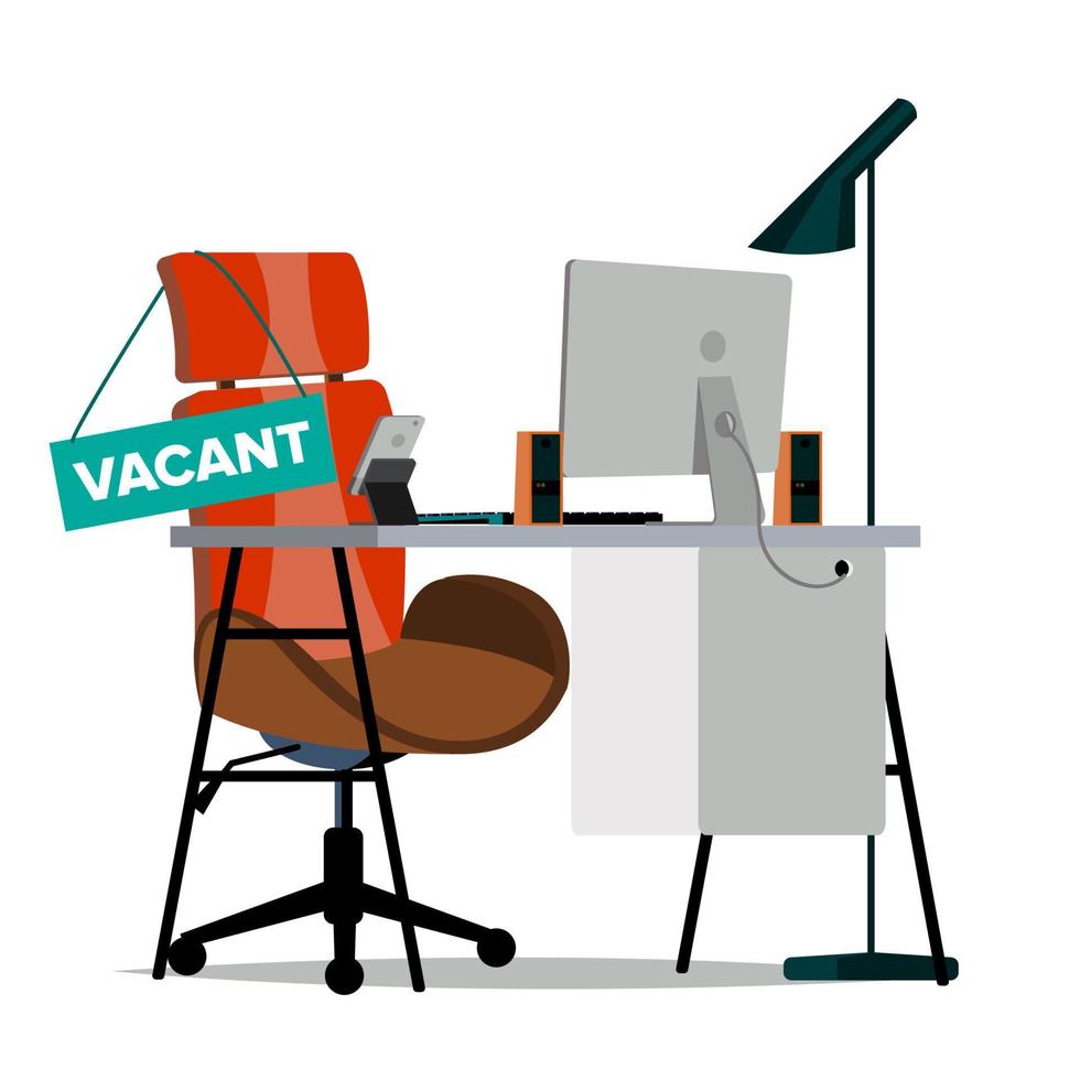 Vacancy Concept Vector. Office Chair. Vacancy Sign. Modern Workplace For Employee. Table With Office Items. Found Right Resume. Seat For Employee. Flat Isolated Illustration vector