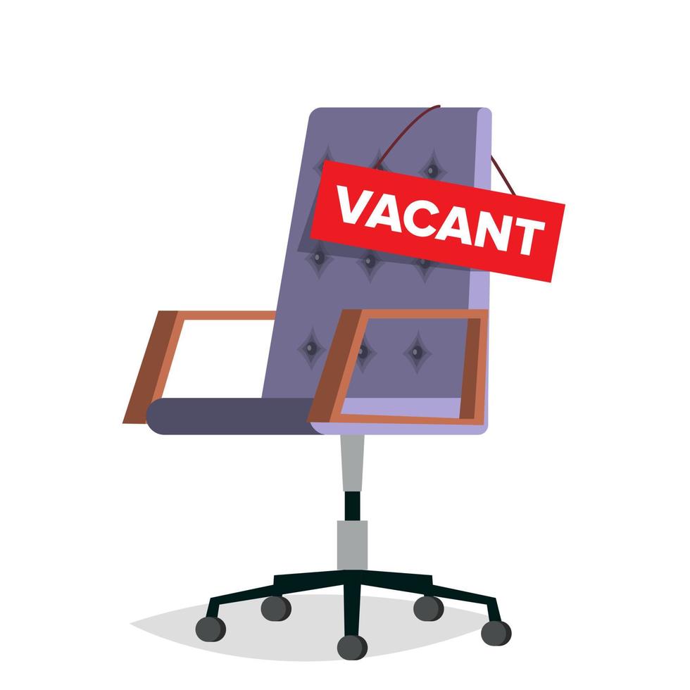 vector de vacante. silla de oficina. signo de vacante de trabajo. Asiento vacio. concepto de alquiler. contratación de empresas, hr. escritorio vacante. administración de recursos humanos. ilustración aislada plana