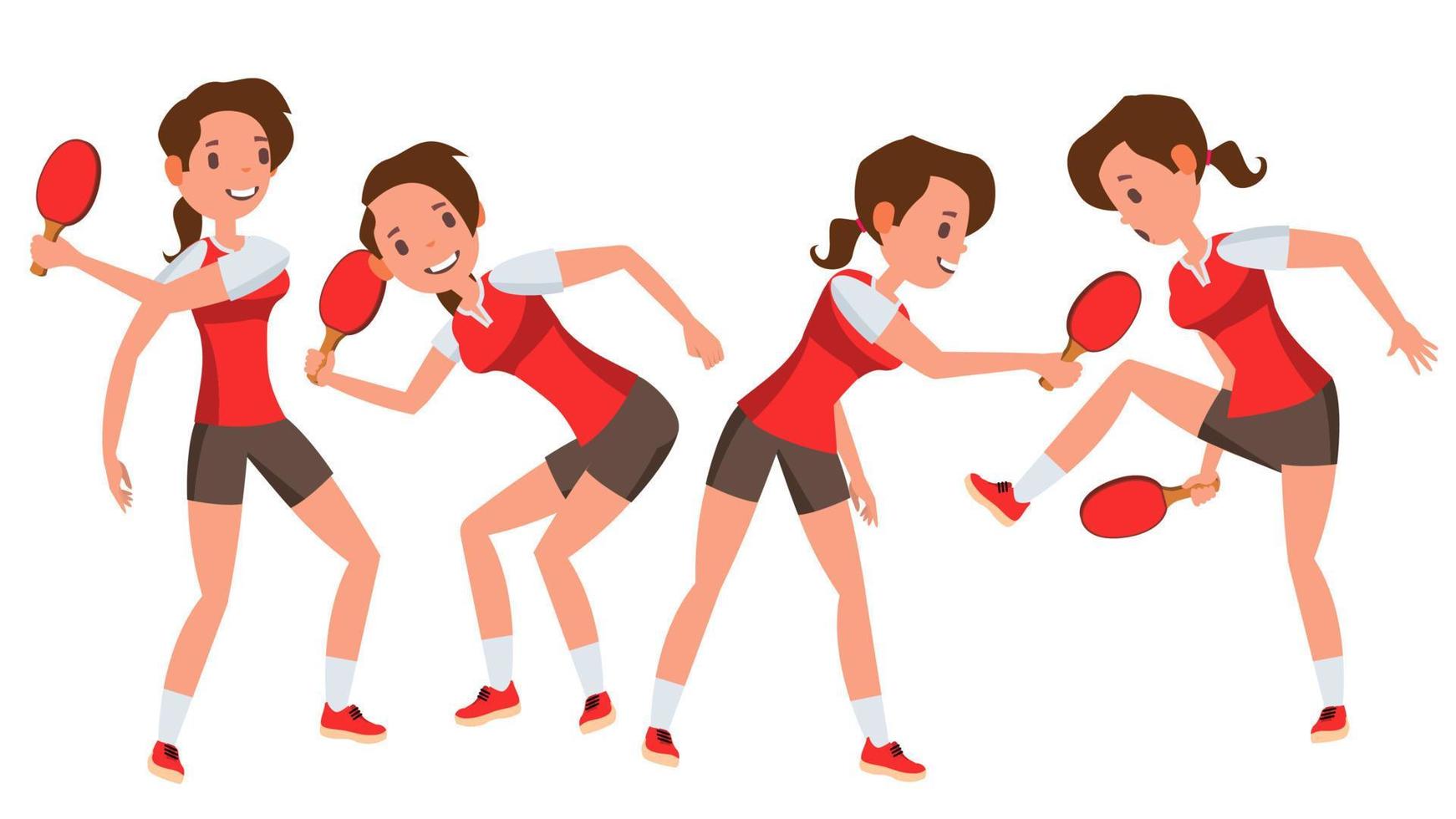 Table Tennis Player Female Vector. Receives The Ball. Stylized Player. Isolated Flat Cartoon Character Illustration vector