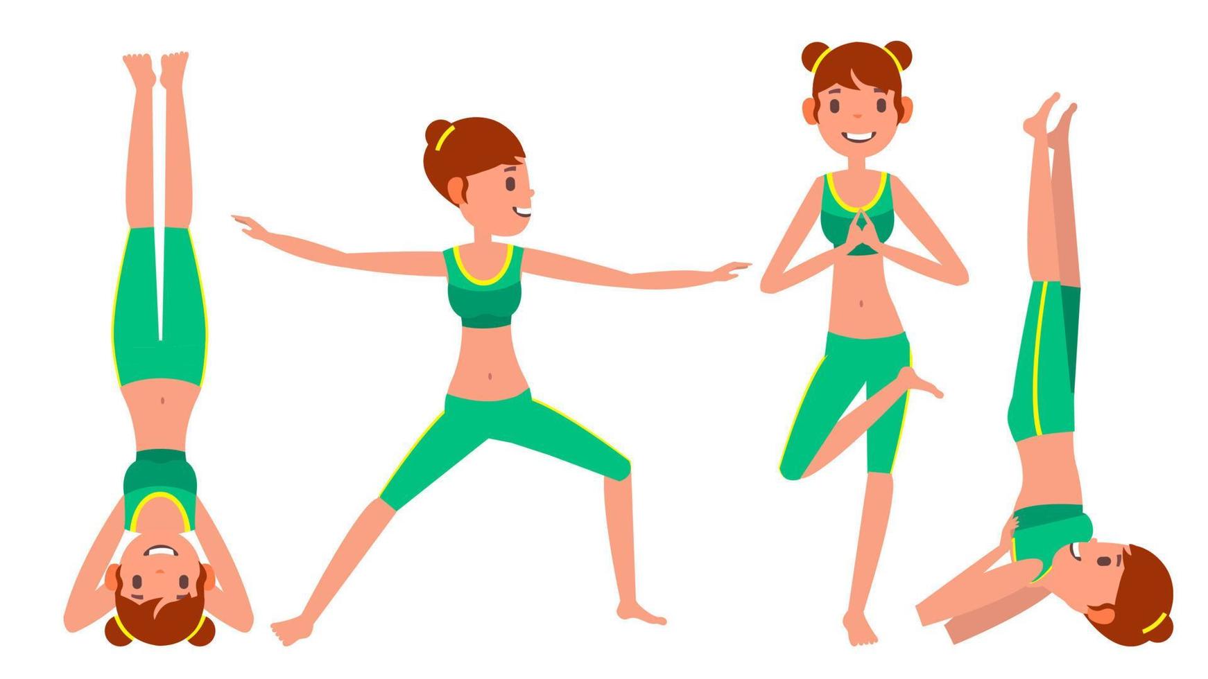 poses de mujer de yoga establecer vector femenino. figuras de yoga, siluetas. Posiciones diferentes. ilustración de personaje de dibujos animados plano aislado