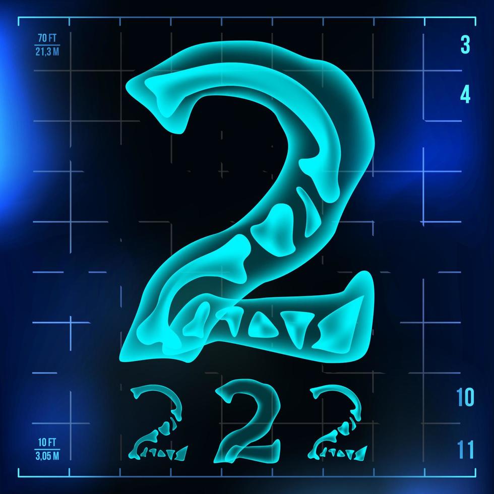 2 Number Vector. Two Roentgen X-ray Font Light Sign. Medical Radiology Neon Scan Effect. Alphabet. 3D Blue Light Digit With Bone. Medical, Hospital, Pirate, Futuristic Style. Illustration vector