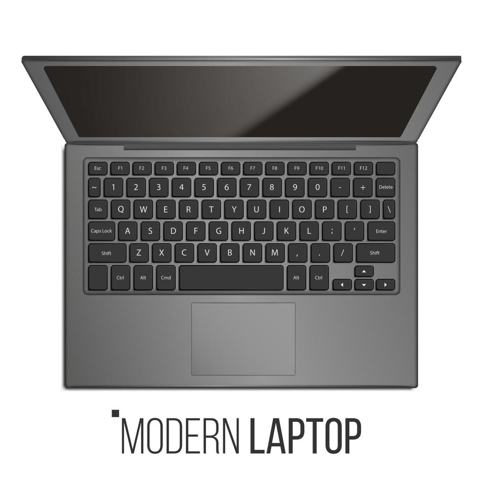 Laptop Computer Vector. Realistic Modern Office Laptop. Top View. Isolated Illustration vector