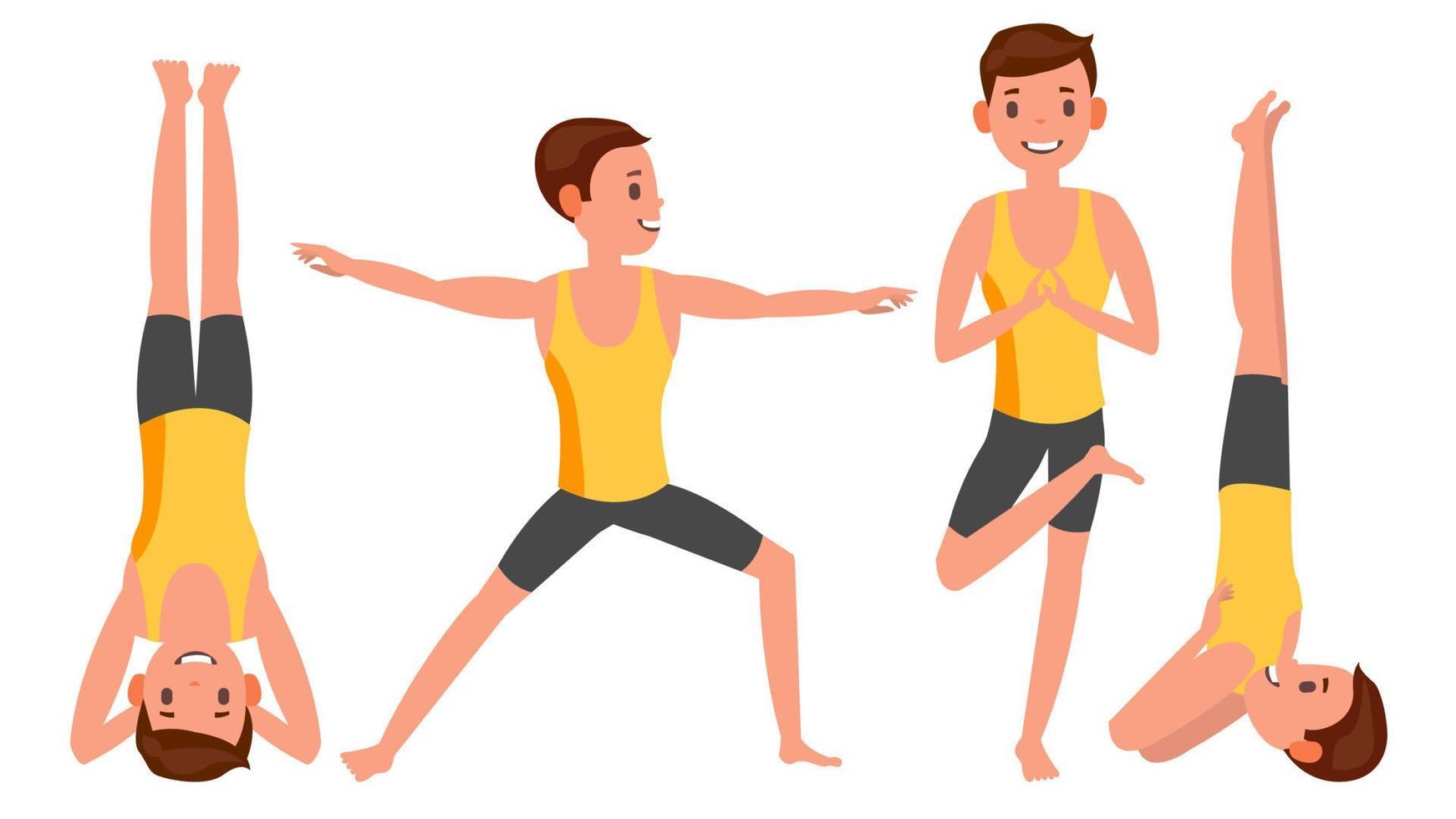 el hombre de yoga plantea un vector masculino. figuras de yoga, siluetas. Posiciones diferentes. ilustración de personaje de dibujos animados plano aislado