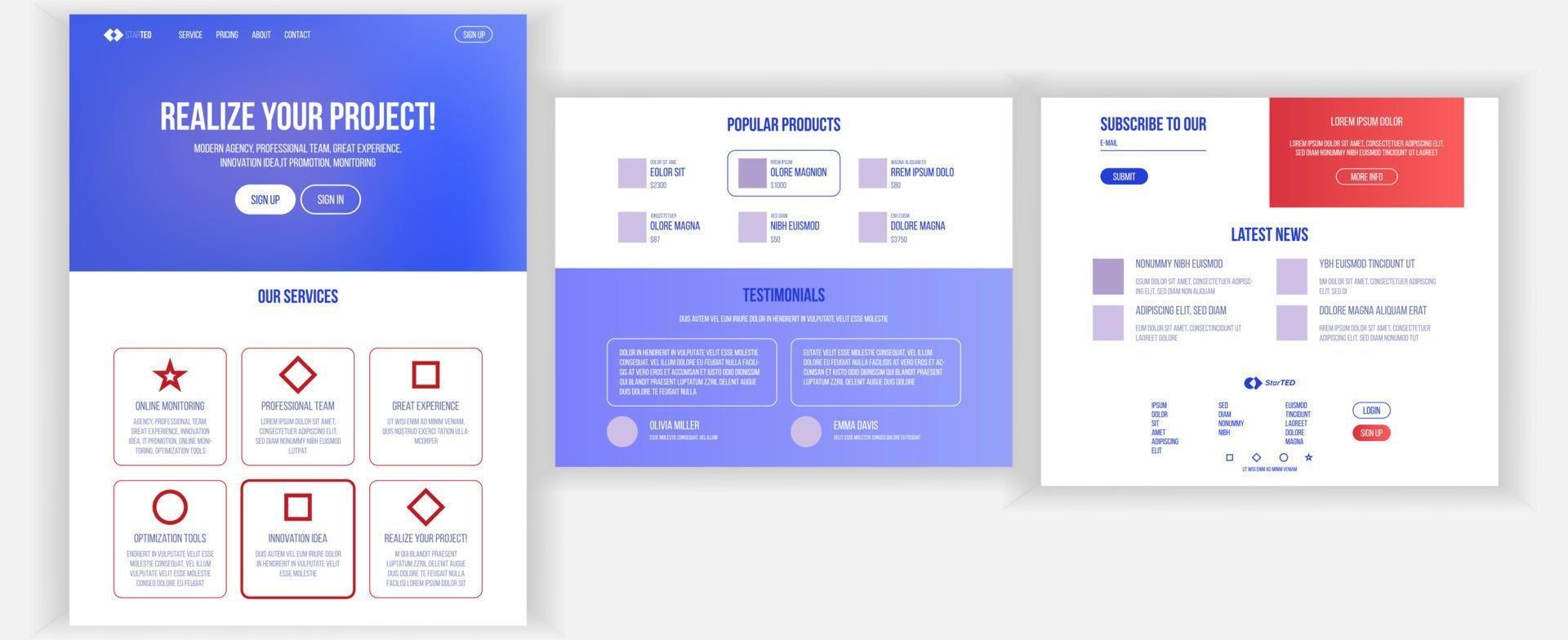 Website Design Template Vector. Business Interface. Landing Web Page. Professional Team. Monitoring And Optimization. Commercial Communication. Responsive Blank. Illustration vector