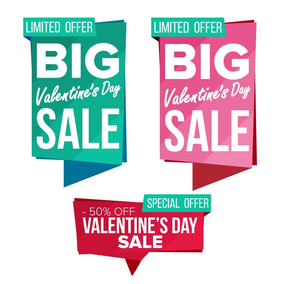 Valentine s Day Sale Banner Set Vector. February 14 Online Shopping. Discount Banners. Valentine Sale Banner Tag. Love Price Tag Labels. Isolated Illustration vector