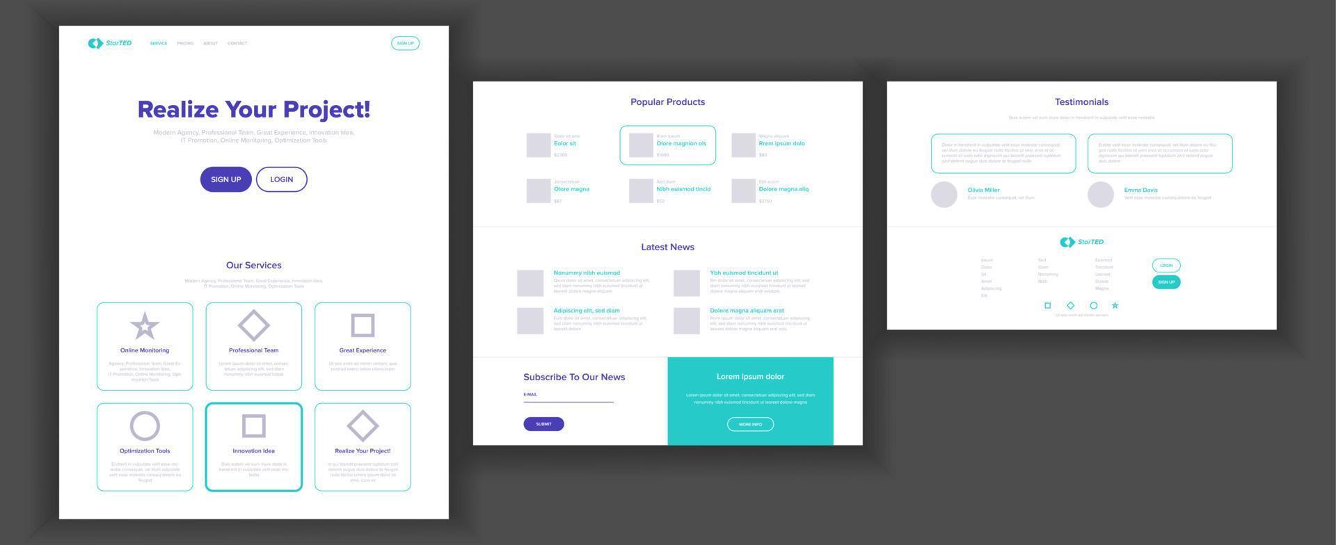 vector de plantilla de sitio web. proyecto empresarial de página. página web de destino de compras en línea. reunión de gerentes. concepto corporativo. soporte técnico en línea. sistema de evolución del diseño. ilustración