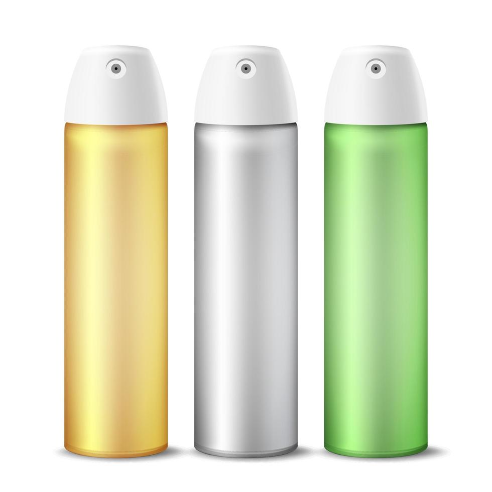 Realistic Air Freshener Spray Can Vector. Aluminium Can Template Blank. Hairspray, Deodorant. 3D Packaging. Template For Mock Up. Isolated Illustration vector