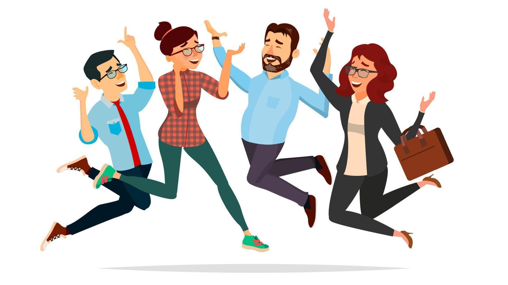 Business People Jumping Vector. Celebrating Victory Concept. Attainment. Entrepreneurship, Accomplishment. Best Worker, Achiever. Modern Office Employee, Manager Celebrating Success vector