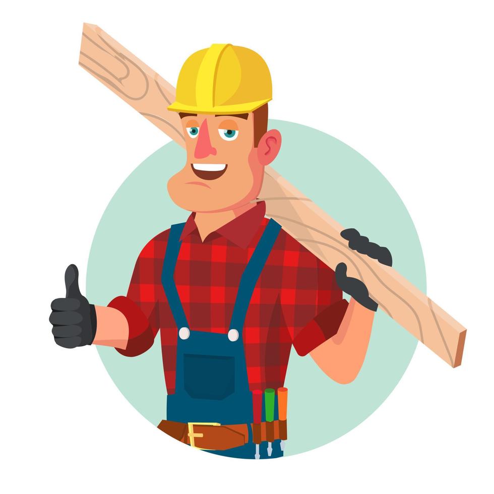 vector clásico de trabajador o carpintero. trabajador de la construcción de ingeniería civil. aislado en blanco ilustración de personaje de dibujos animados