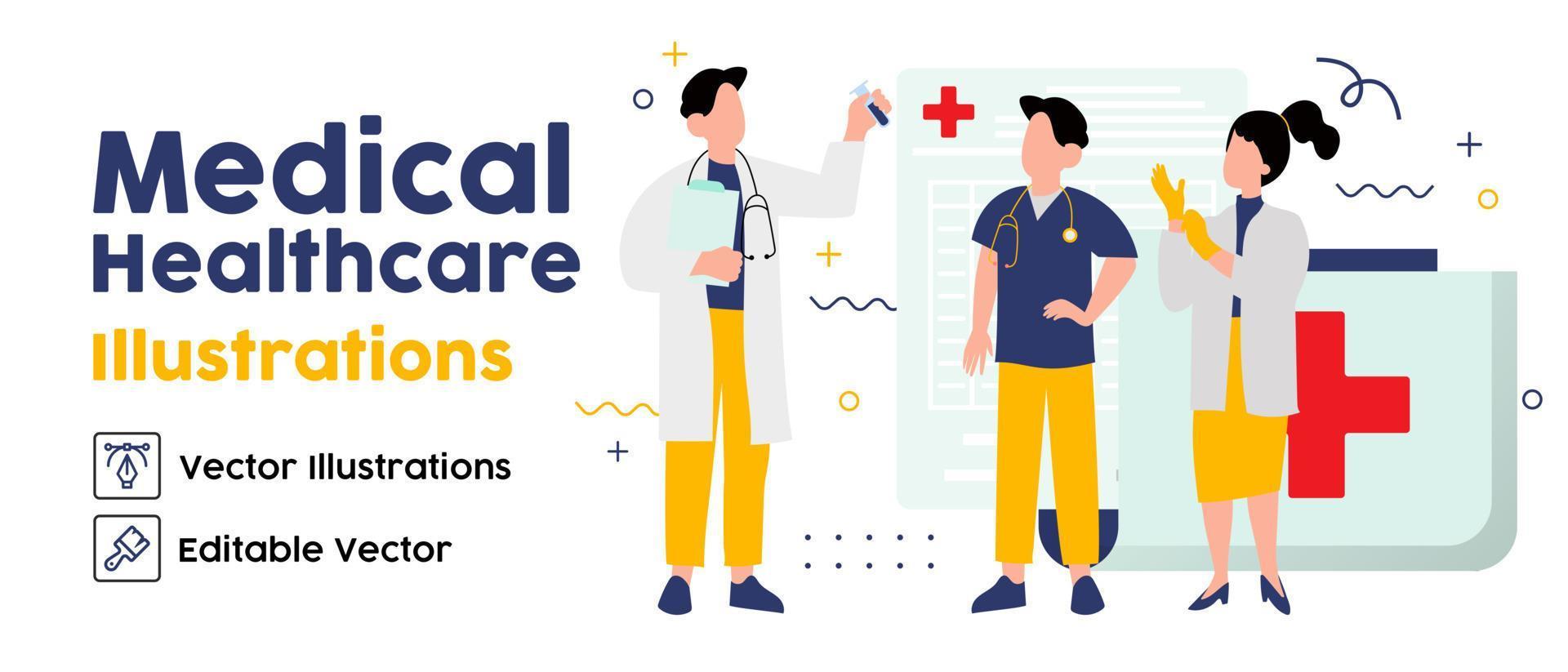 Medical tests illustration set. Laboratory doctor or chemist testing patients urine and blood samples. Health care and medicine concept. Vector illustration.