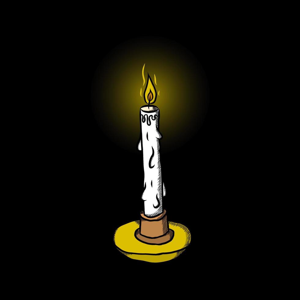 vela brillante logotipo dibujado a mano vector conceptual. concepto de logotipo de icono de luz de velas. vela para el culto de la religión