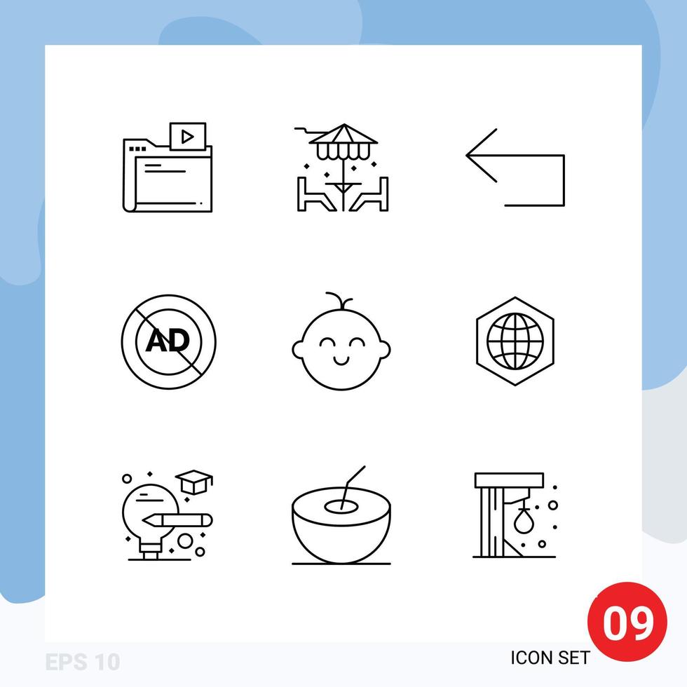Stock Vector Icon Pack of 9 Line Signs and Symbols for baby advertising arrow advertisement ad Editable Vector Design Elements