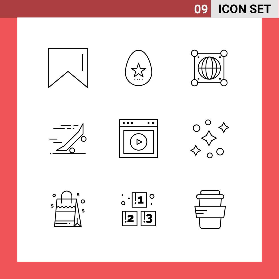 Set of 9 Commercial Outlines pack for ux play world skateboard riding Editable Vector Design Elements