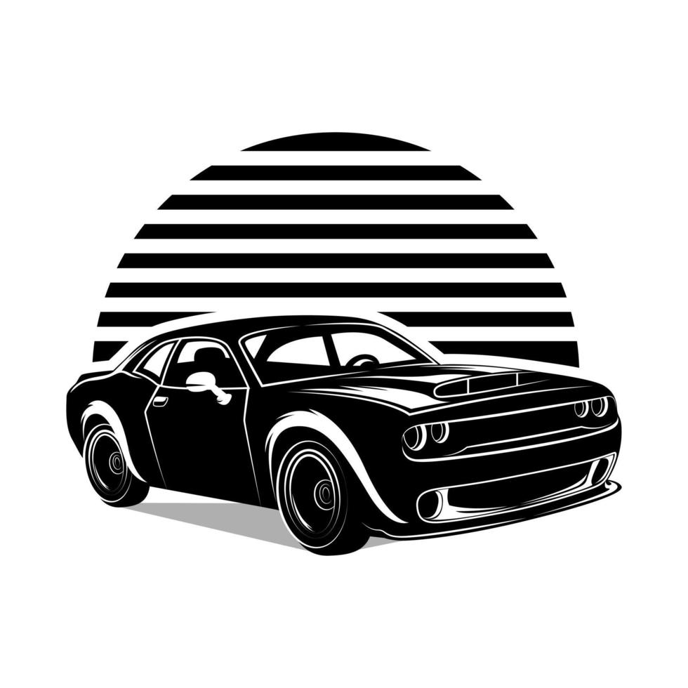 Logotipo de coche deportivo retro vintage. símbolo de etiqueta de silueta automática de coche. Pegatina de servicio de coche ilustración vectorial en blanco y negro vector