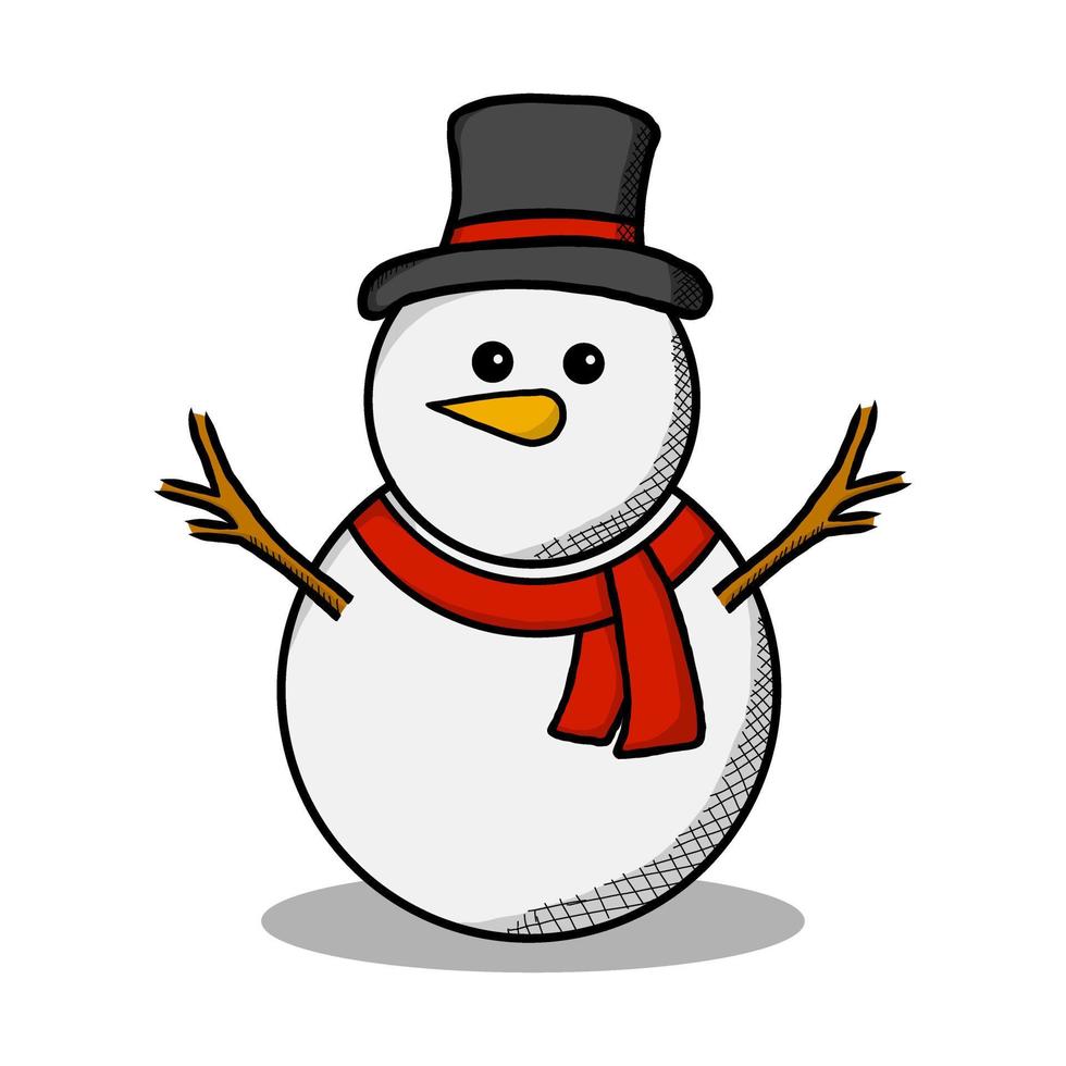 Snowman Christmas Celebrate Icon Hand Drawn. Winter Season Symbol Vector Illustration