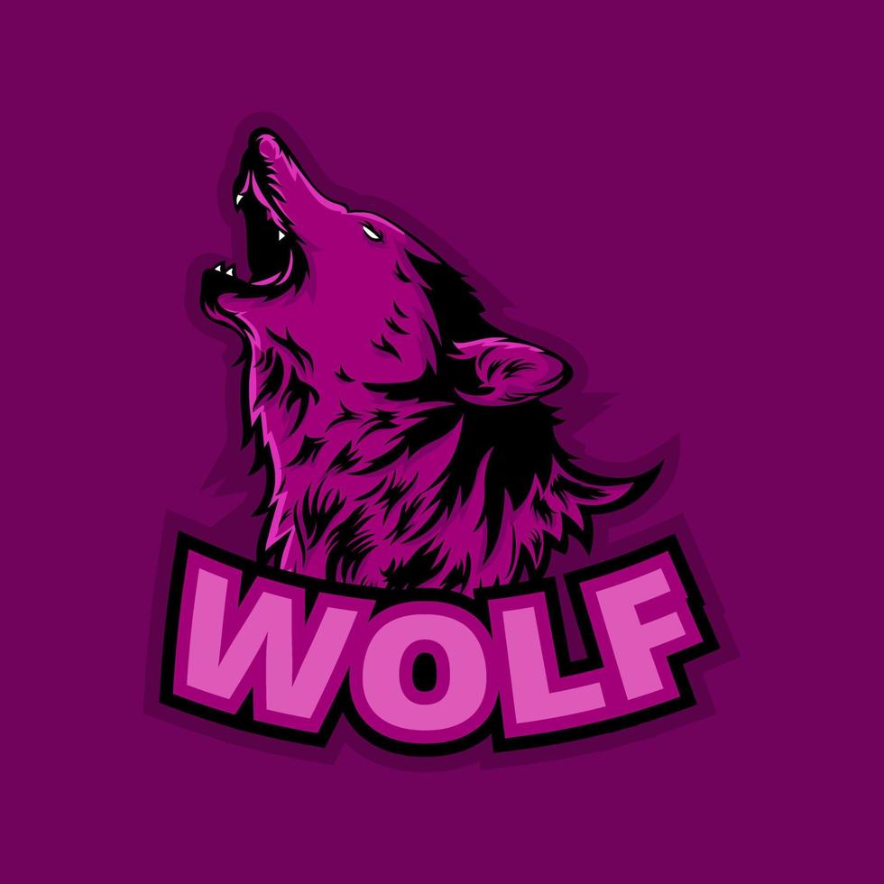 equipo deportivo con logo de animal lobo. símbolo de esport de dibujos animados de cabeza de lobo de mascota. Ilustración de vector de mascota de fauna animal salvaje y enojado