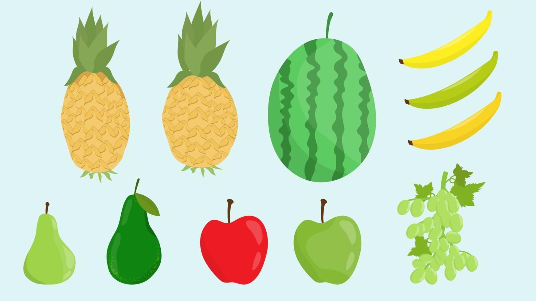 conjunto de frutas y verduras alimentos frescos saludables vector