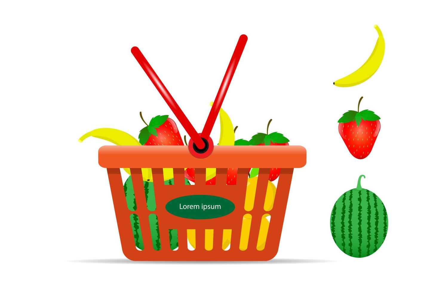 carrito de compras lleno de frutas para comprar productos frescos en línea vector