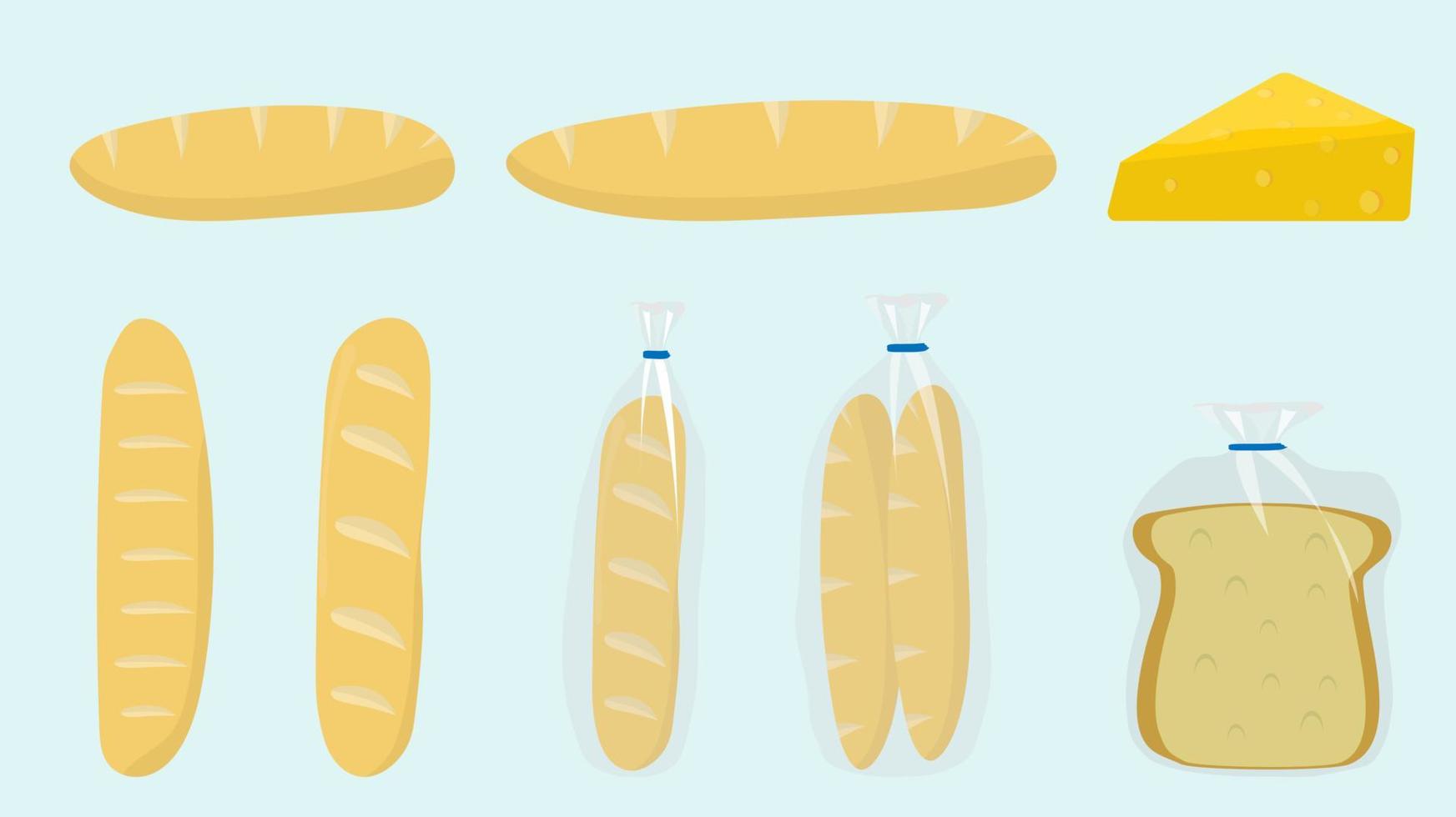 establecer iconos de pan vectorial. centeno, pan integral y de trigo, pretzel, muffin, pita, ciabatta, croissant, bagel, pan tostado, baguette francés para panadería de menú de diseño. vector