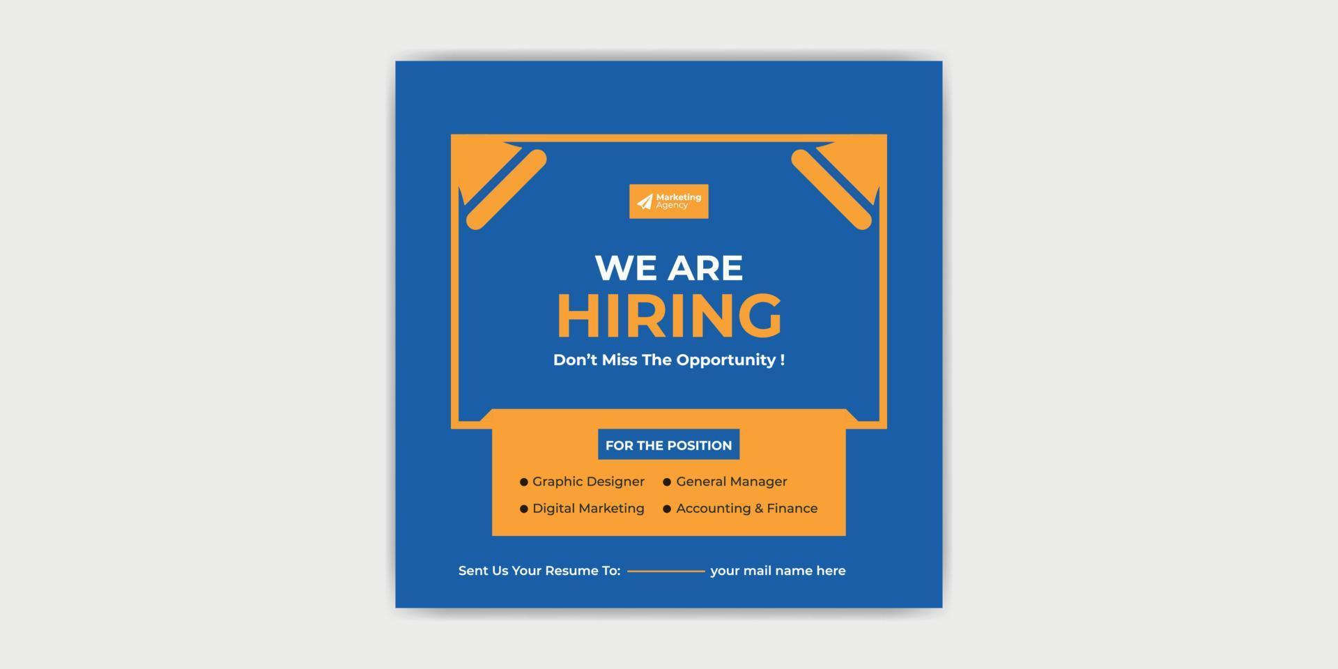 We Are Hiring Social Media Job Post Banner Template vector