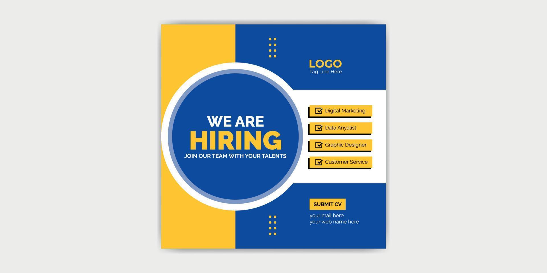 We Are Hiring Job Vacancy Social Media Post vector