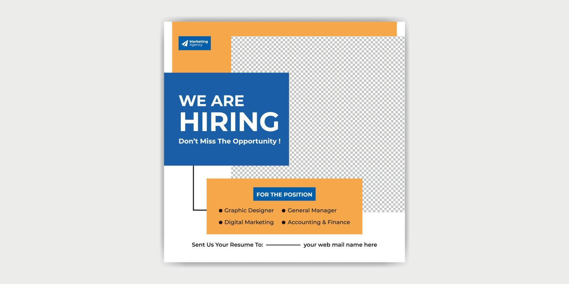 We Are Hiring Employee Job Vacancy Opportunity Social Media Post Banner Template vector