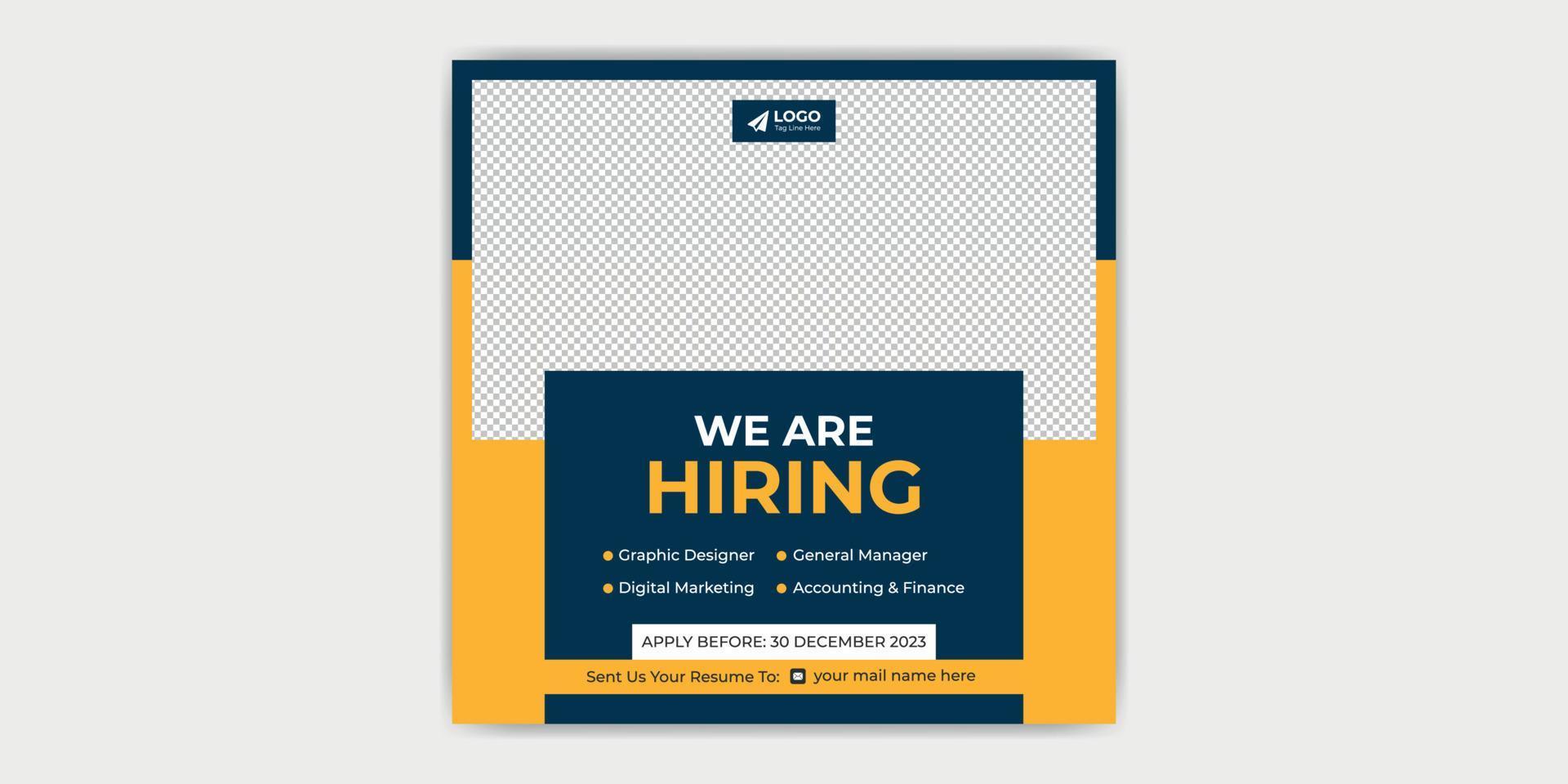 We Are Hiring Job Vacancy Social Media Post Banner Join Our Team vector