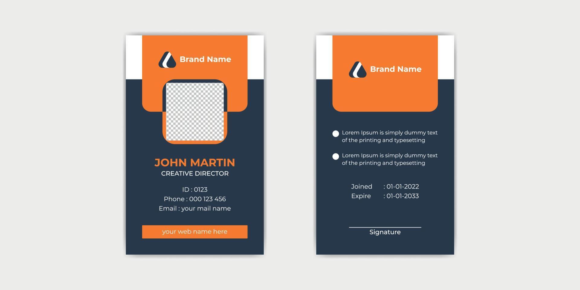 Professional Minimal Id Card Template Design vector