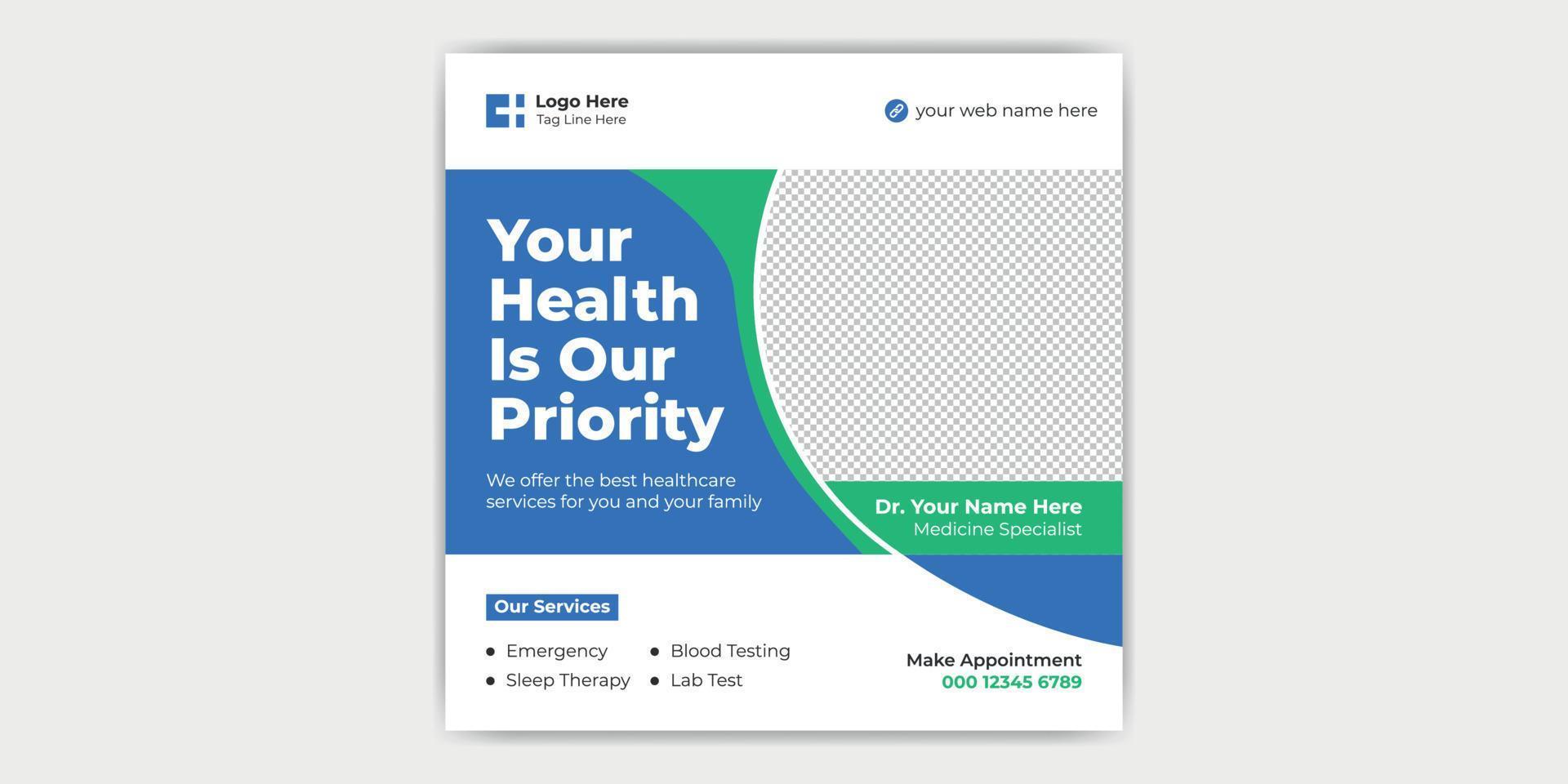 Medical Healthcare Social Media Post Template Design vector