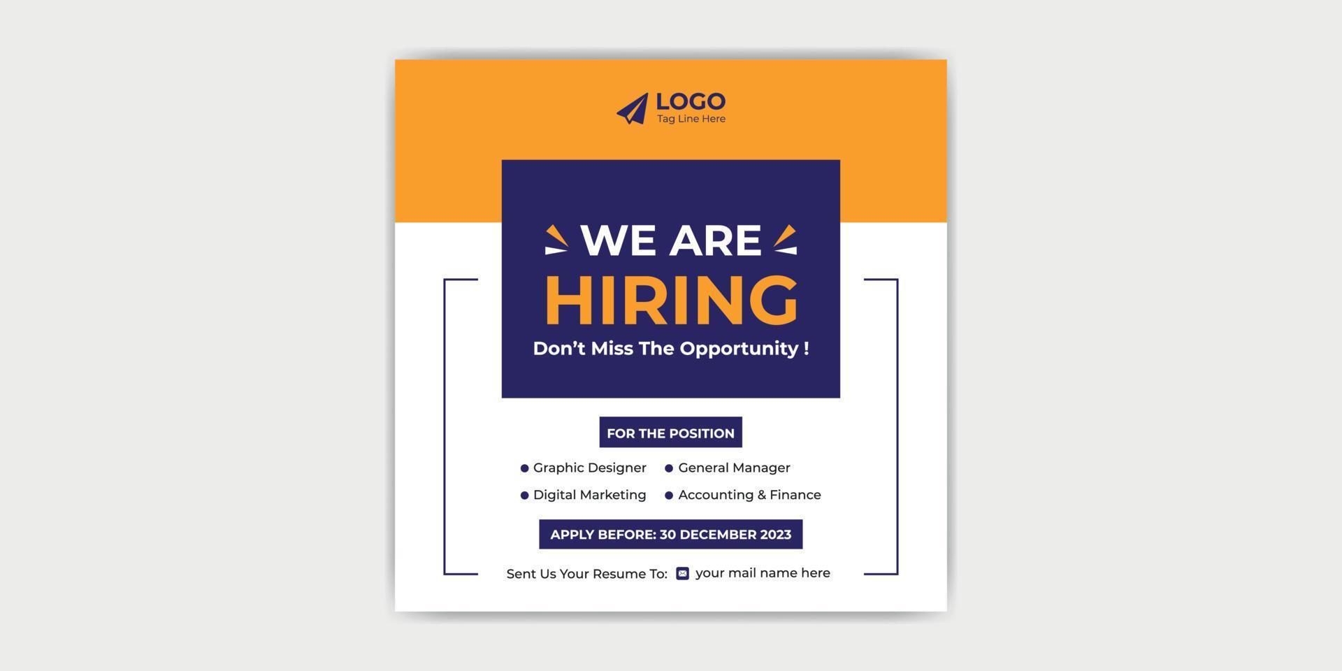 We Are Hiring Employee Job Vacancy Opportunity Social Media Post Banner Template vector