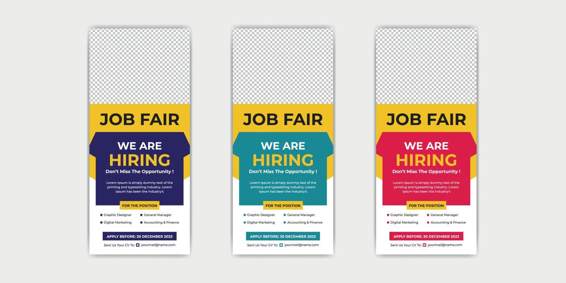 we are hiring for job vacancy post banners or job fair dl flyers, rack card template vector