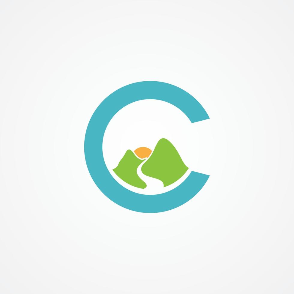 Letter C with mountain graphic in flat style vector