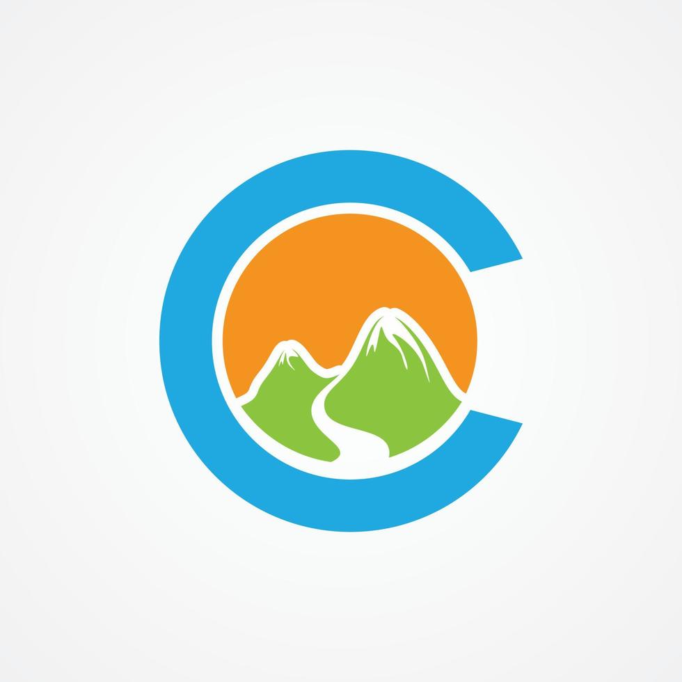 Letter C with mountain graphic in flat styl vector