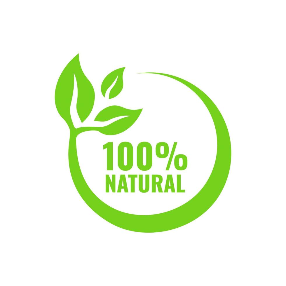Natural leaf icon. 100 percent natural vector image template. Green Nature organic natural.