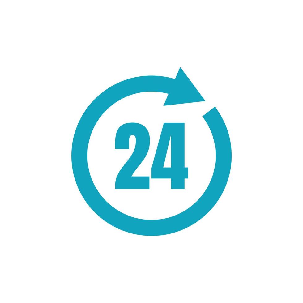 24 hour icon vector. Full rotation. blue concept elegant. full time icon 24 hours concept. vector