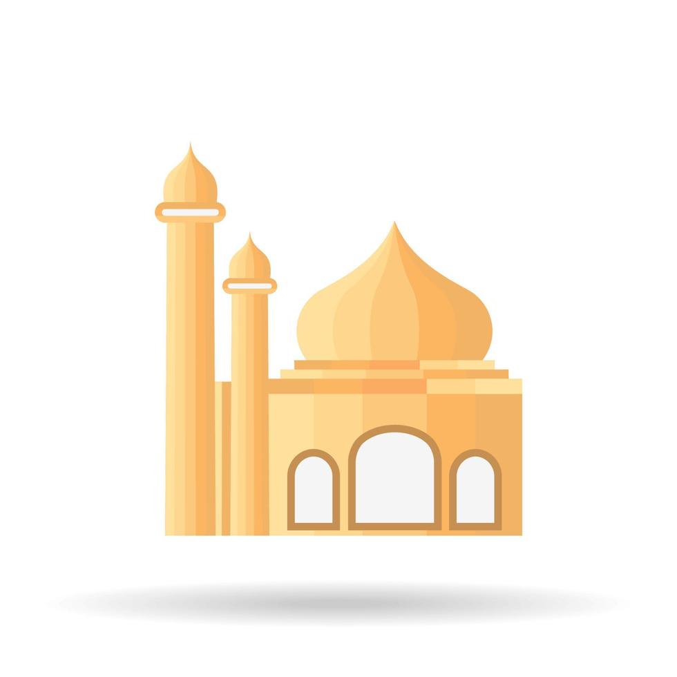 Vector of Mosque Flat Design. Mosque icon elegant yellow light.