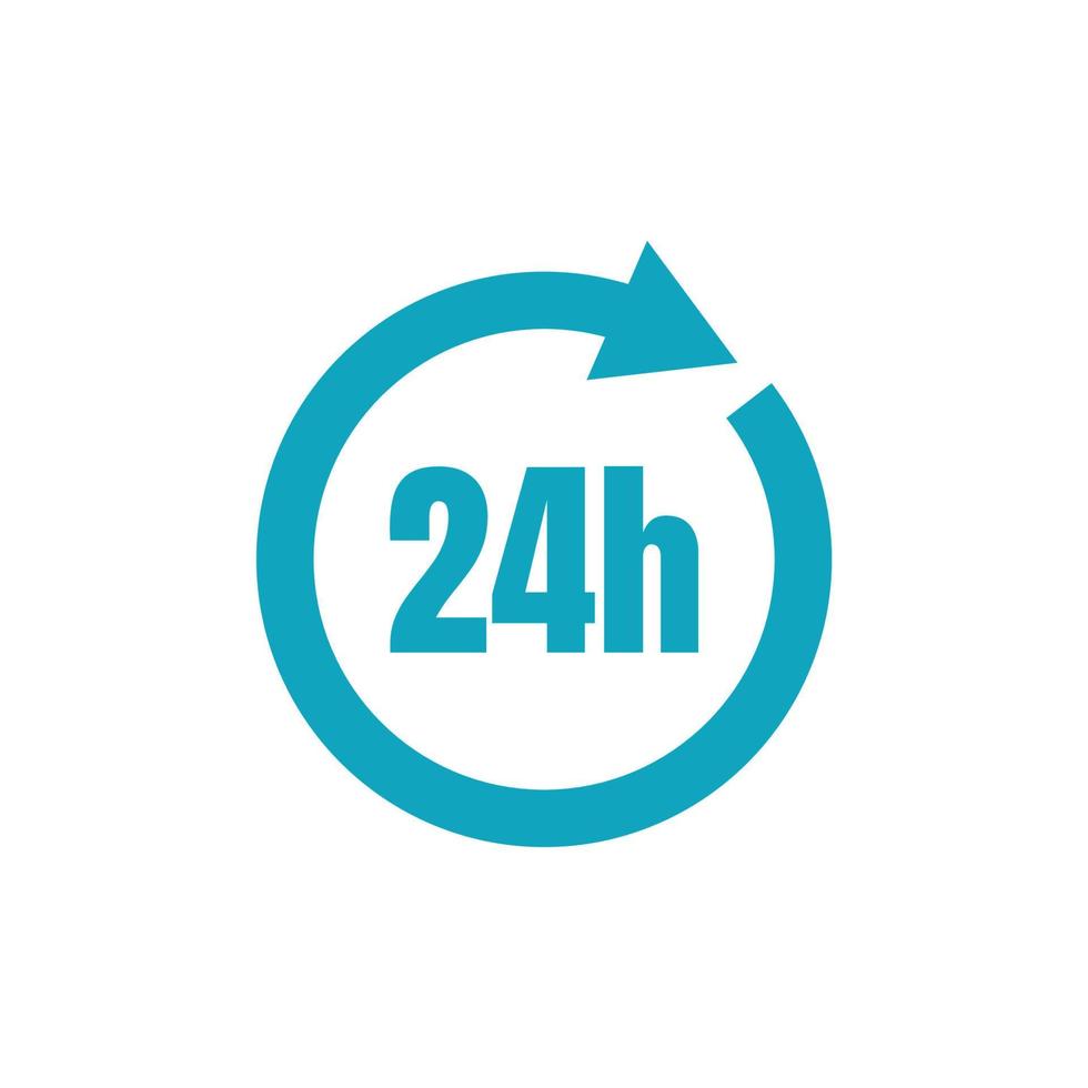 24 hour icon vector. Full rotation. blue concept elegant. full time icon 24 hours concept. vector