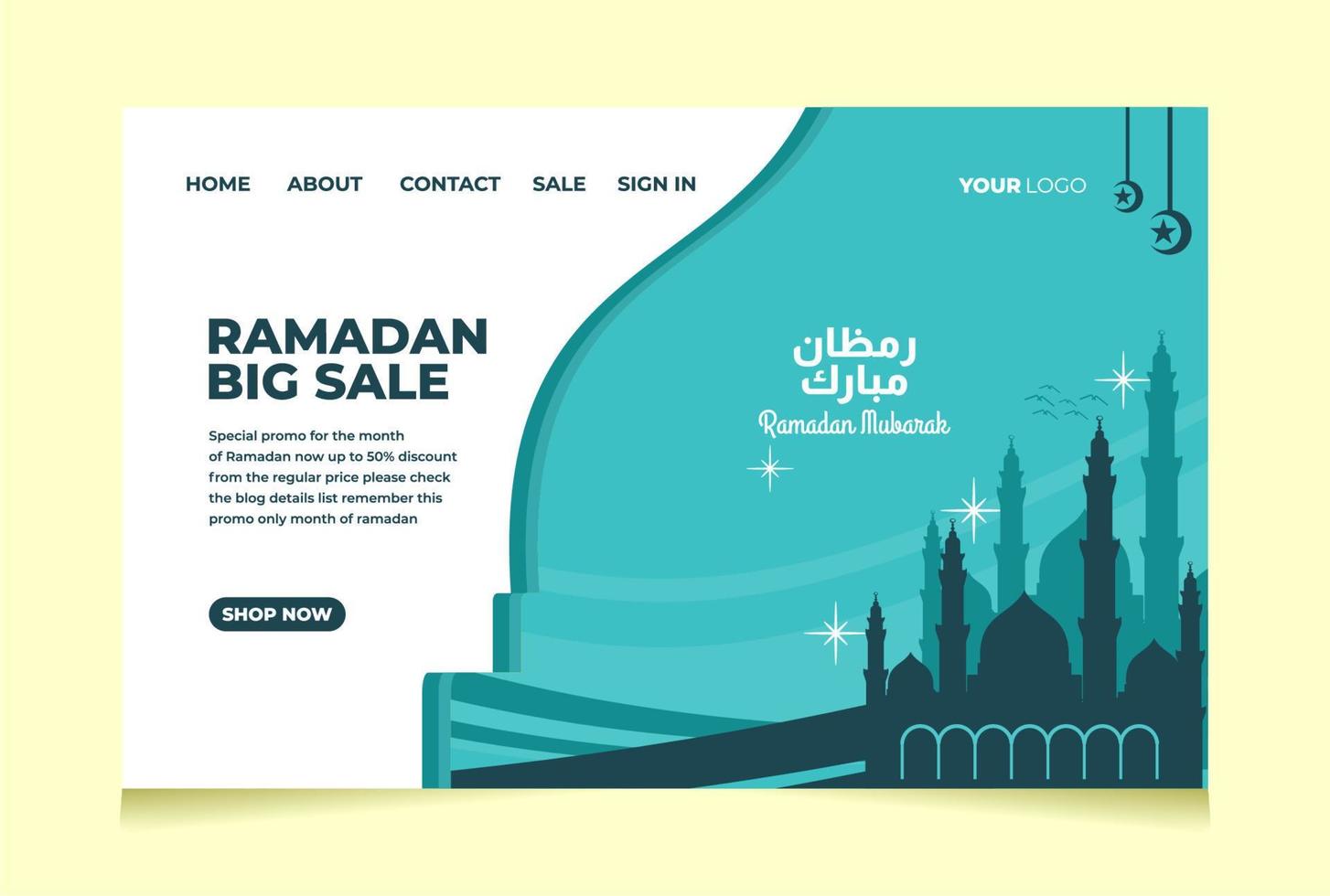 Landing page website cover design ramadan mubarak sale promotion template vector