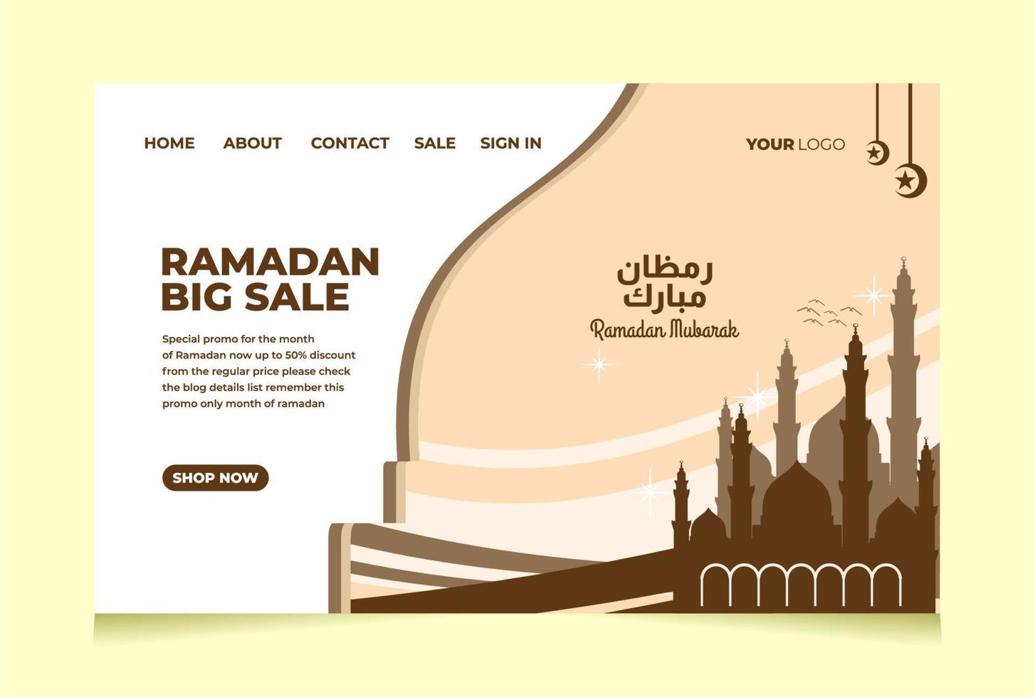 diseño de portada del sitio web de la página de destino plantilla de promoción de venta de ramadan mubarak vector