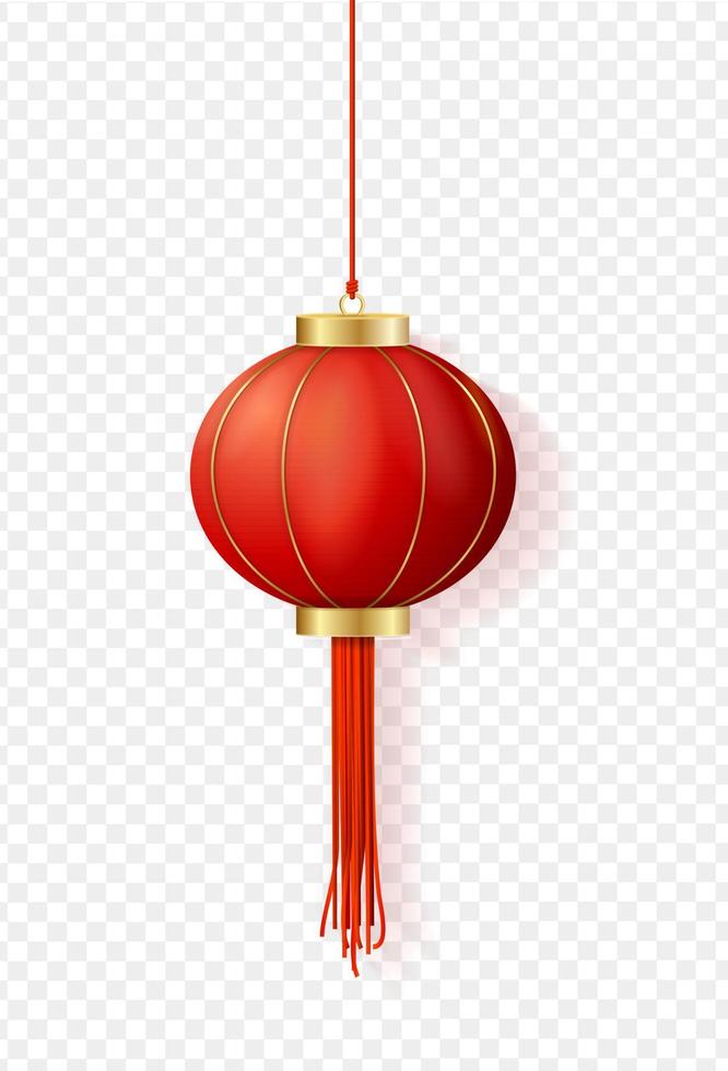 Linterna de papel rojo chino 3d detallada y realista. vector
