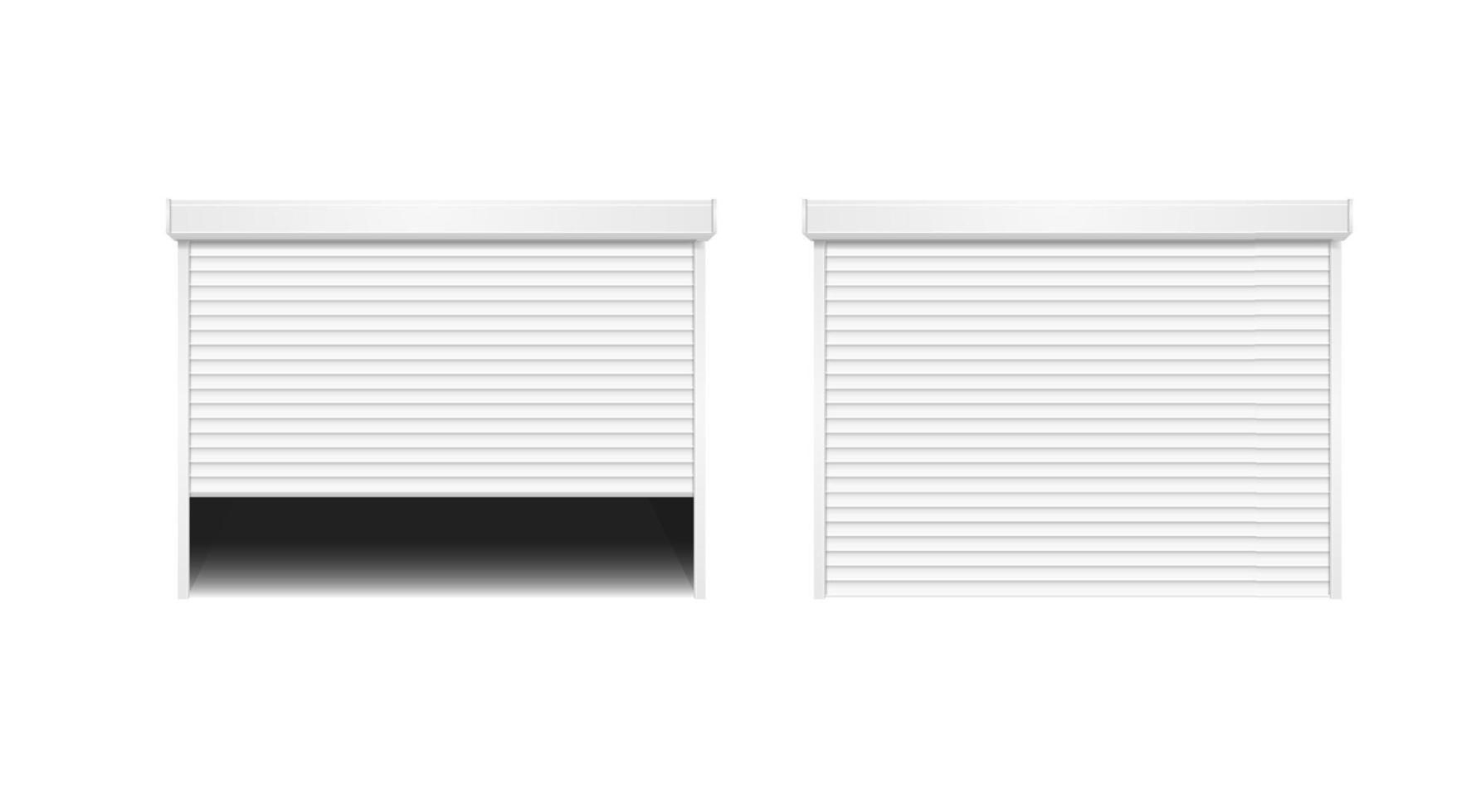 Realistic Detailed 3d White Shutter Door or Rolling Door Set. Vector