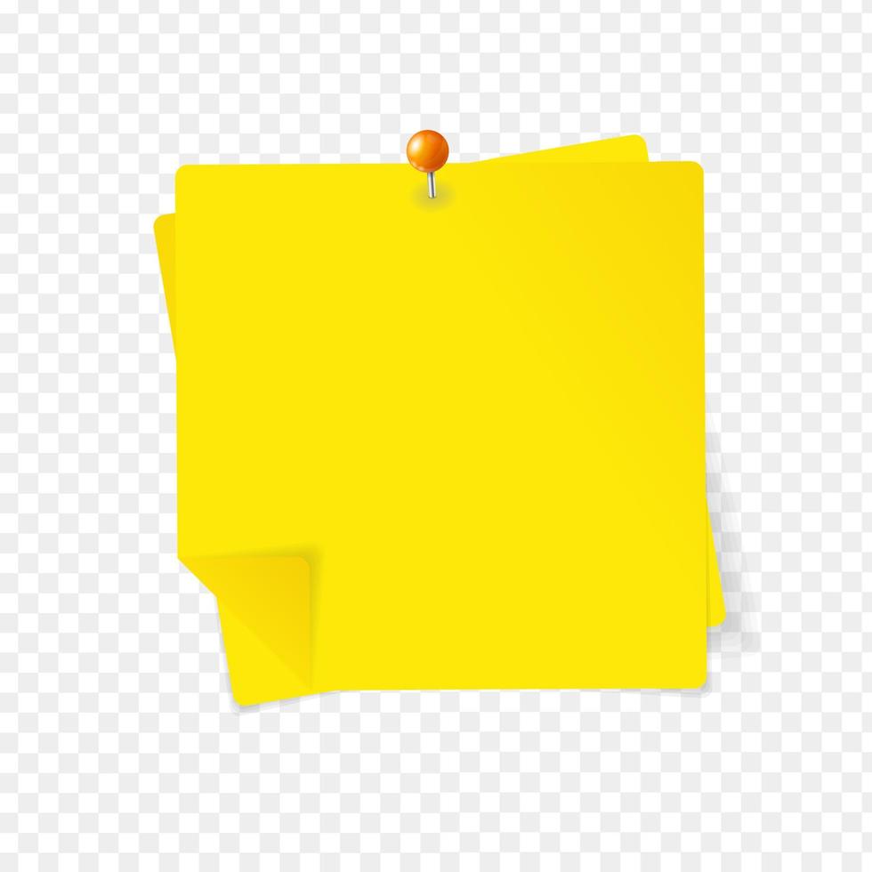Realistic Detailed 3d Yellow Sticky Note and Pin. Vector
