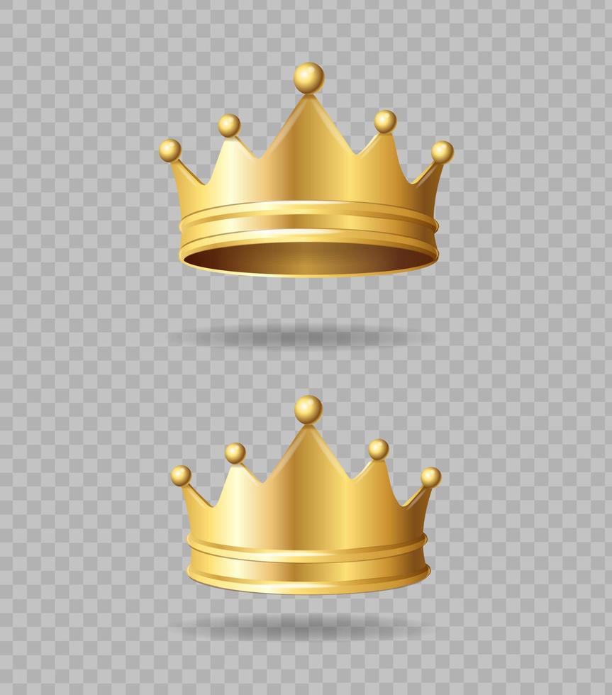 Realistic Detailed 3d Golden Crown Set. Vector