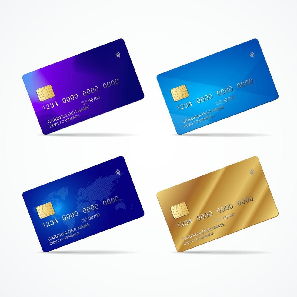 Realistic Detailed 3d Plastic Credit Card Template Set. Vector