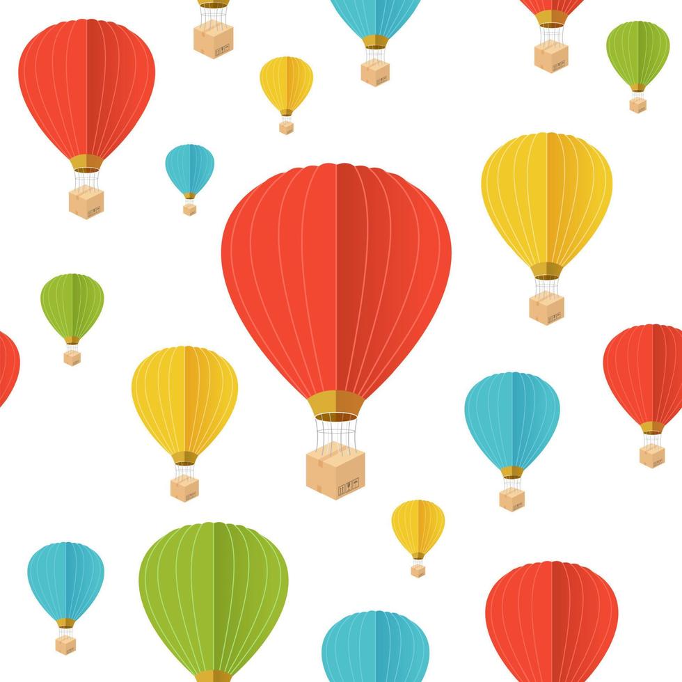 Cartoon Color Hot Air Ballon Seamless Pattern Background. Vector