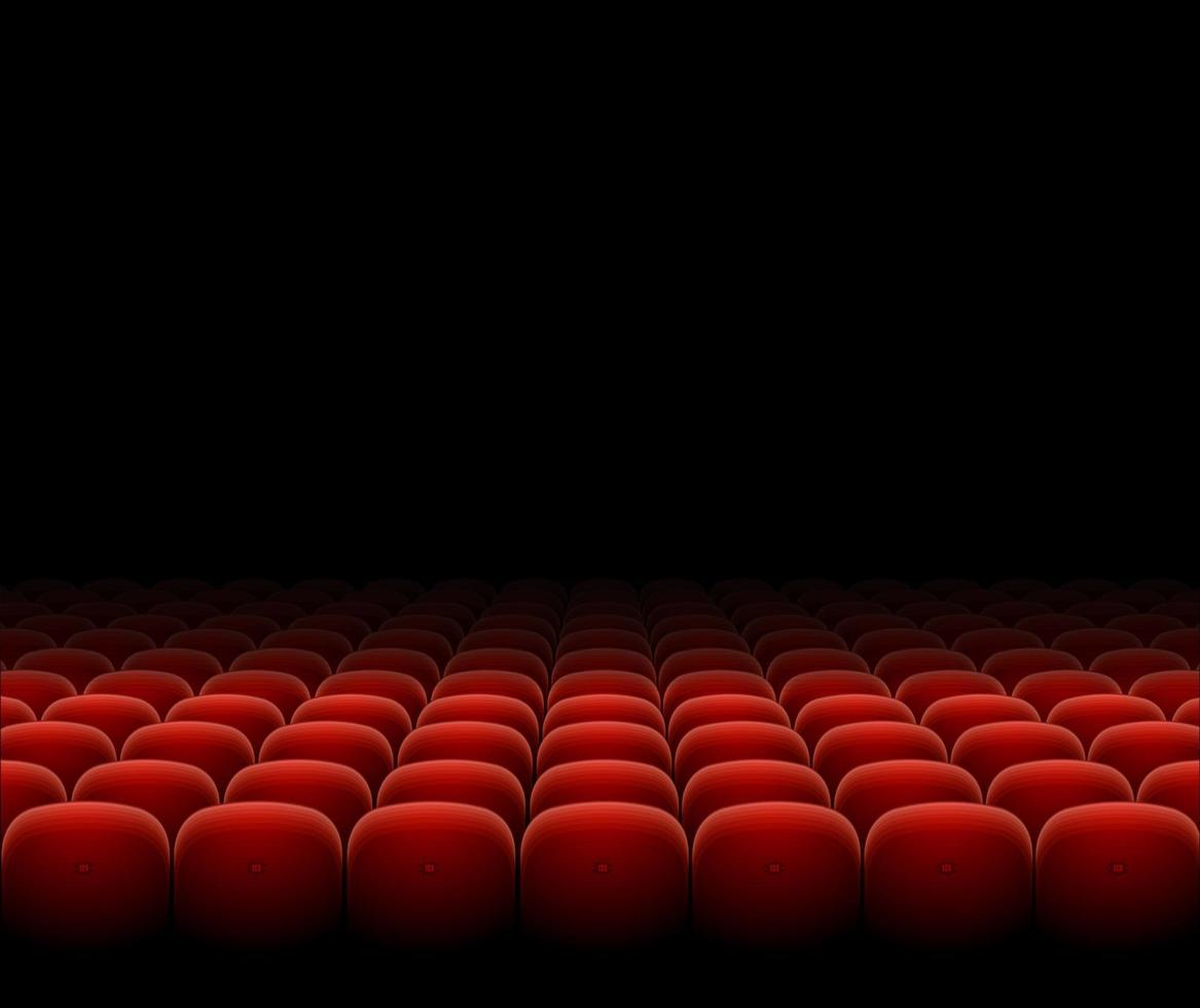 Fila de asientos rojos de cine teatro en un oscuro. vector