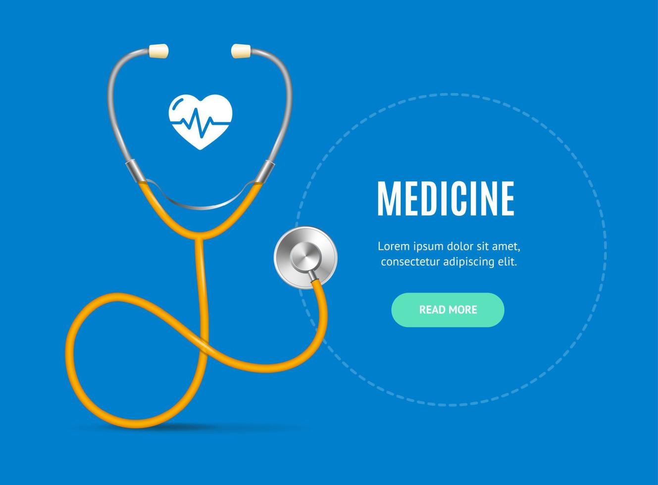 tarjeta de cartel de anuncio de concepto de banner de medicina y estetoscopio 3d detallado realista. vector
